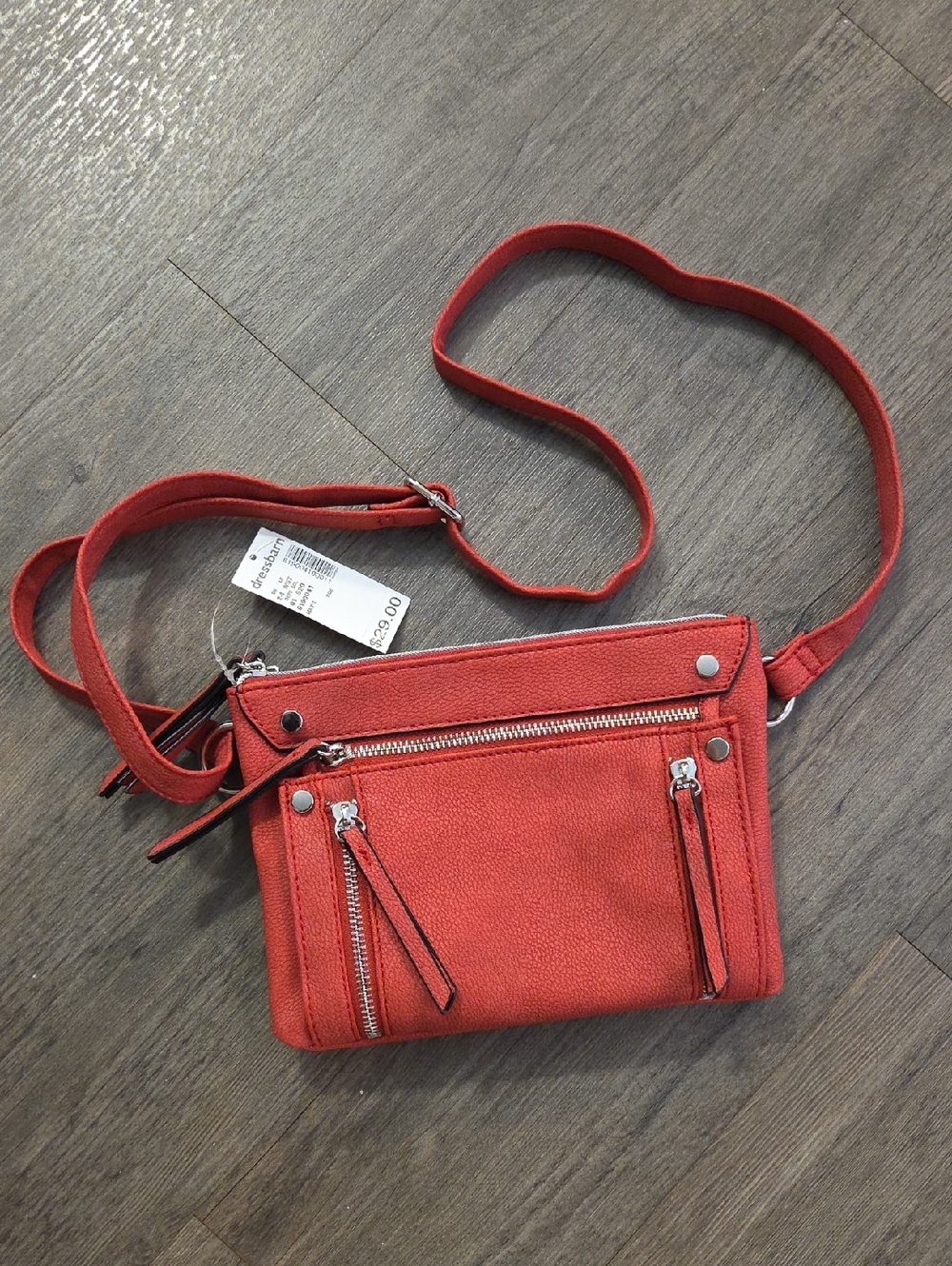 Red Pebbled Leather Crossbody Bag with Zipper Details